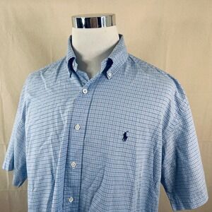 Polo Ralph Lauren XL Blake Button Down Shirt Blue Plaid Short Sleeve Cotton Mens